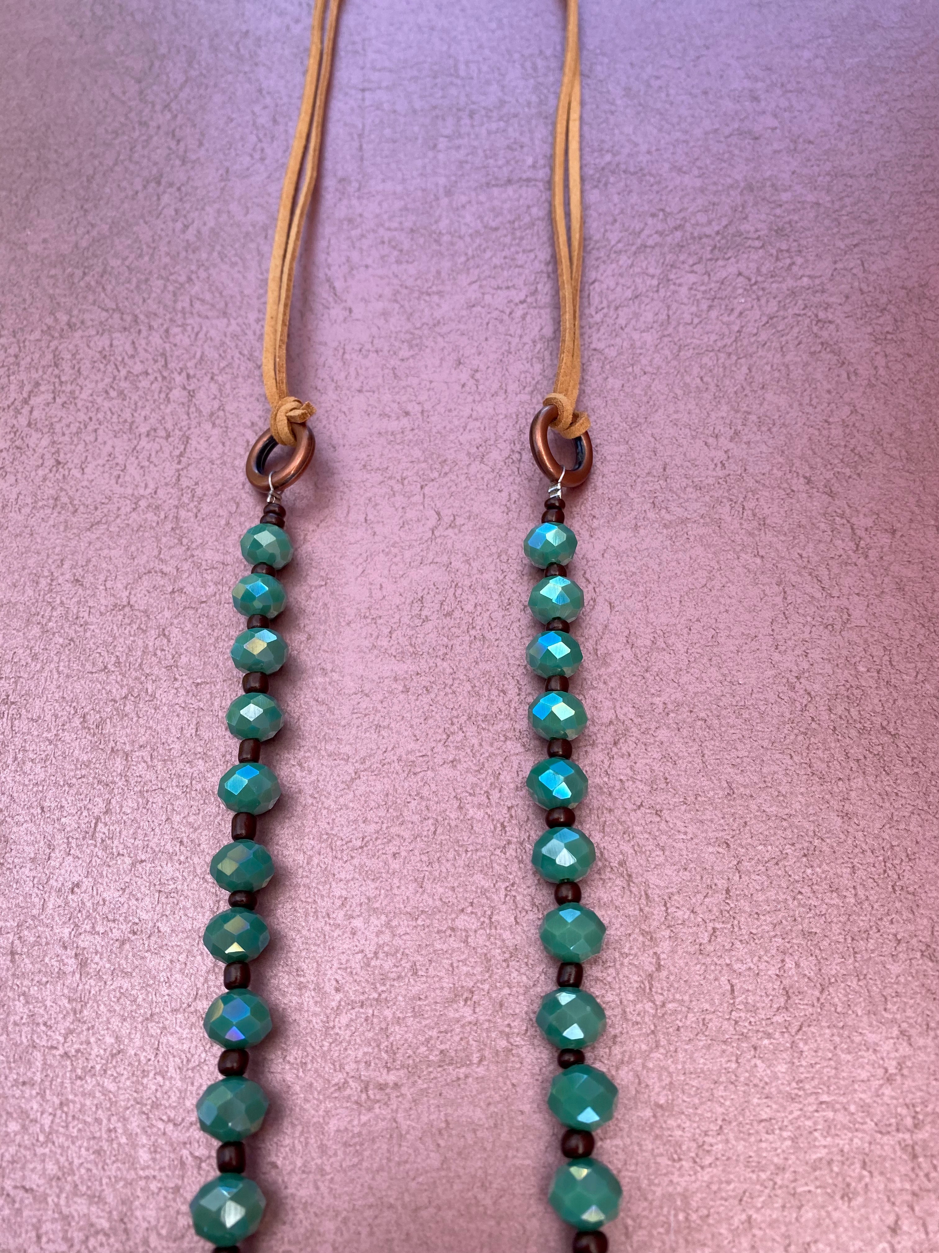 Turquoise Beaded Leather Necklace with Leather Tassel