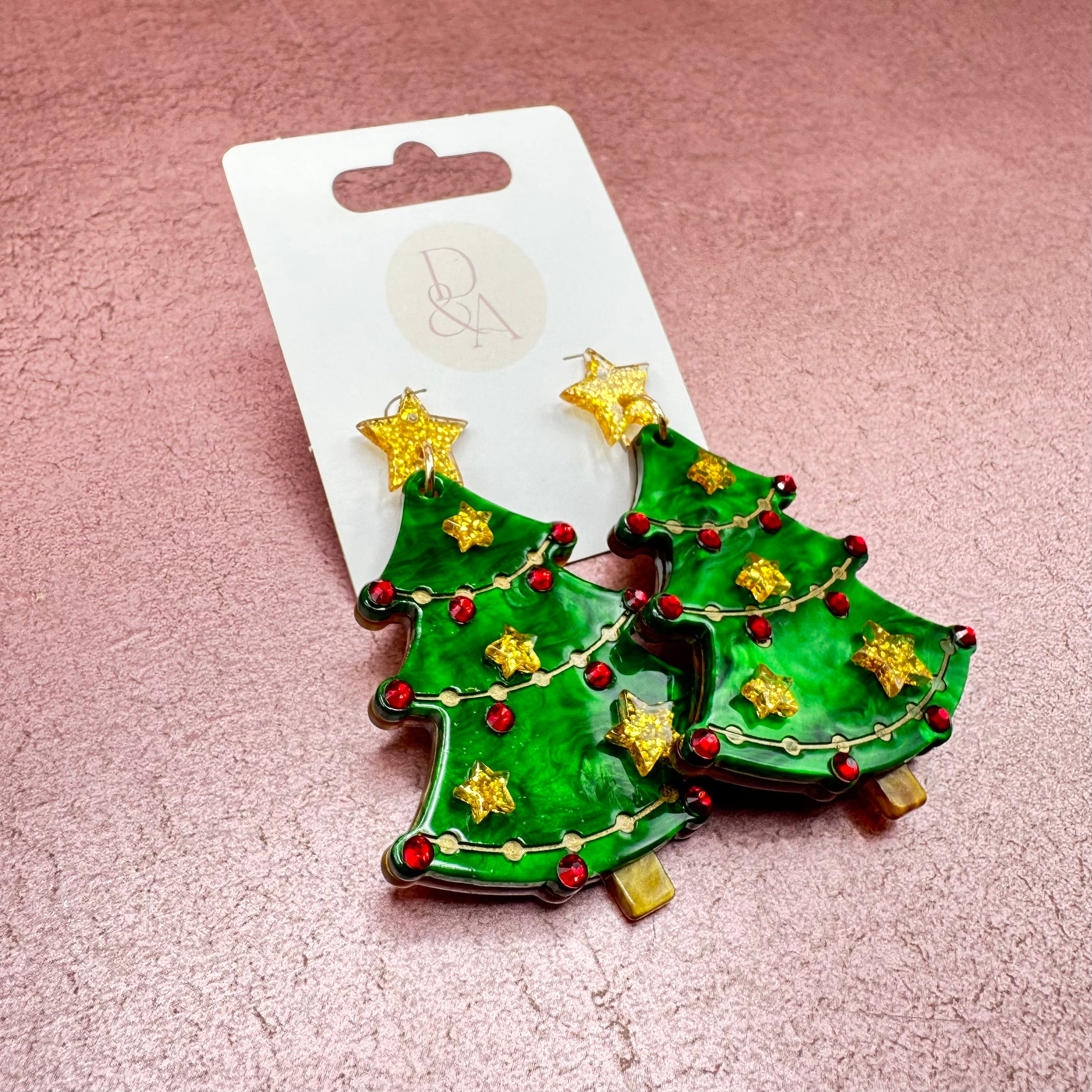 Acrylic Gold Star Christmas Tree Dangle Earrings