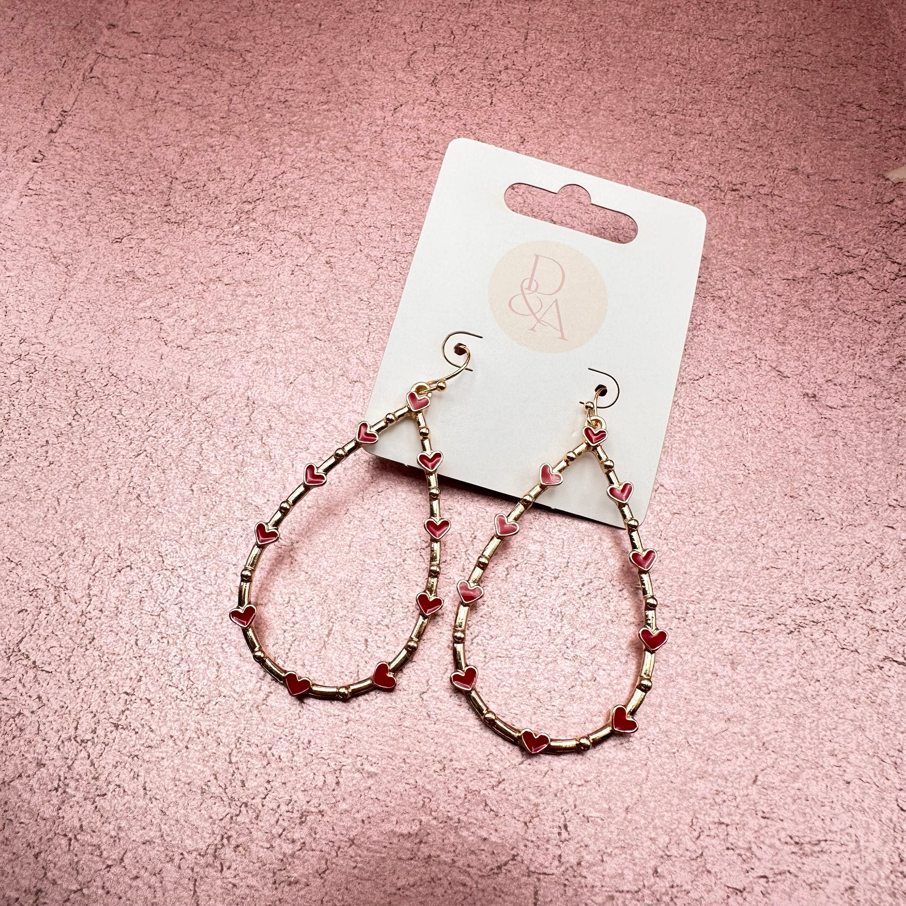 Heart Studded Teardrop Dangle Earrings