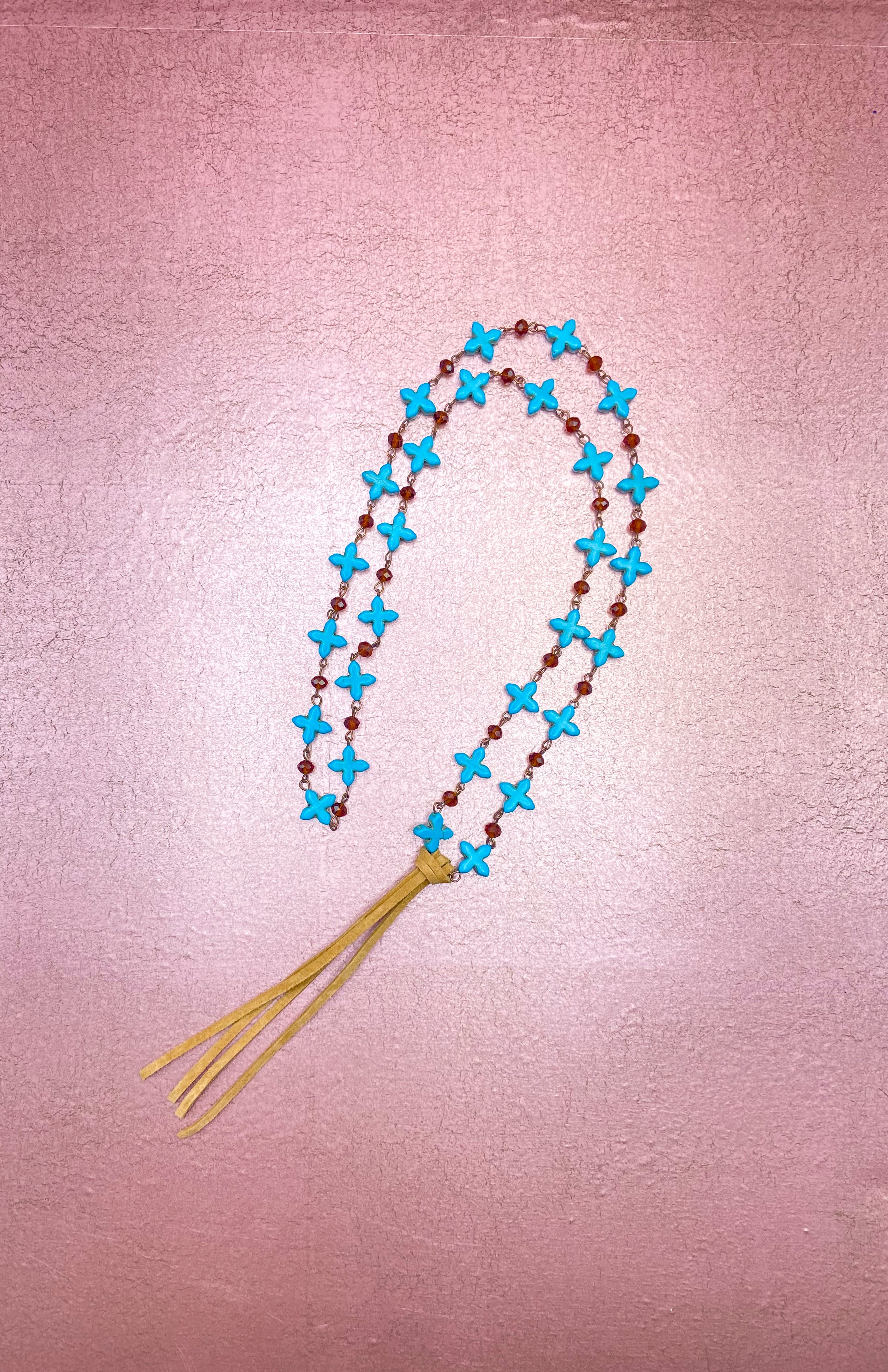 Turquoise and Brown Beaded Necklace with Tassel