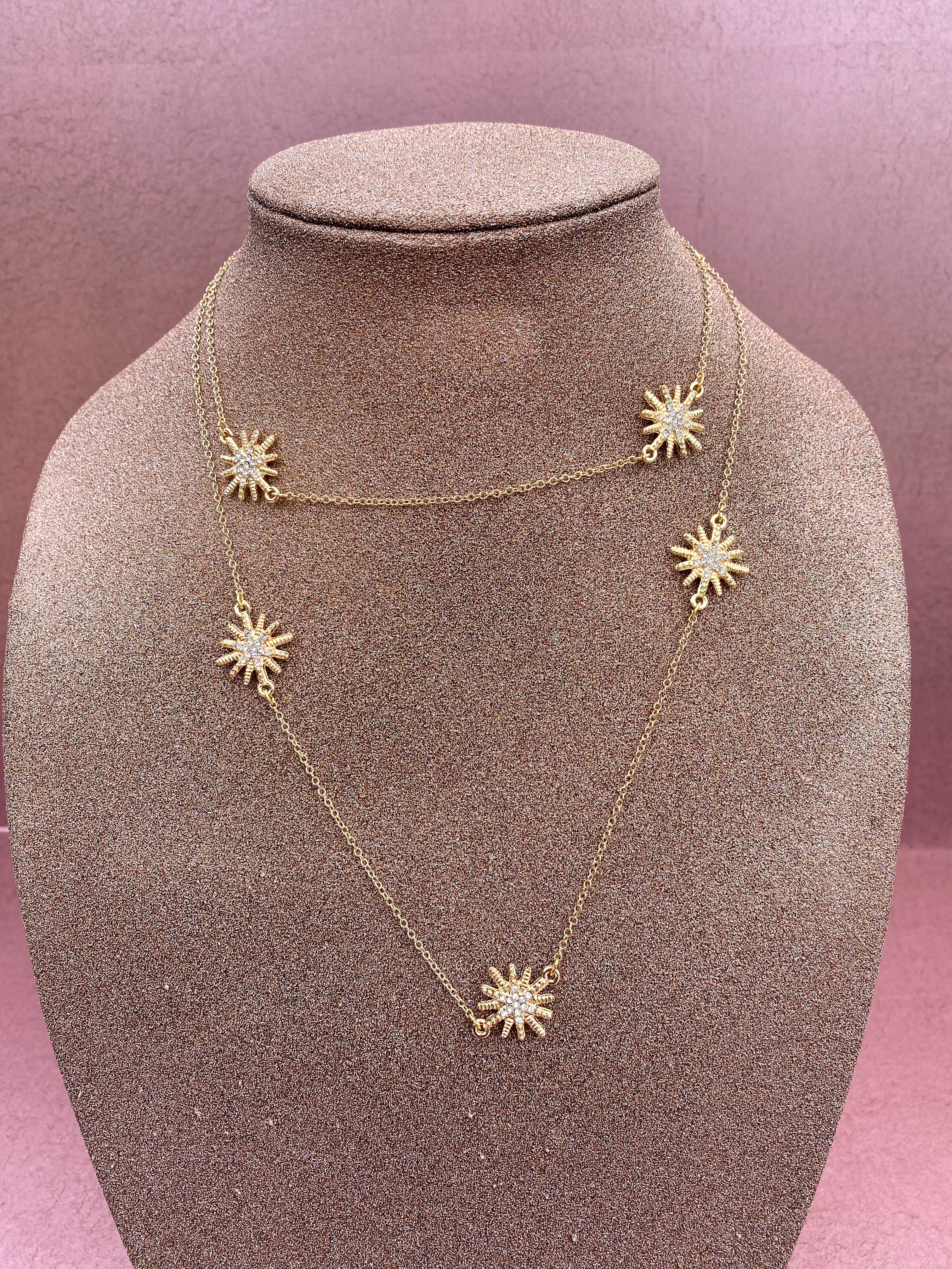 Gold Starburst Necklace with Gold or Silver Chain